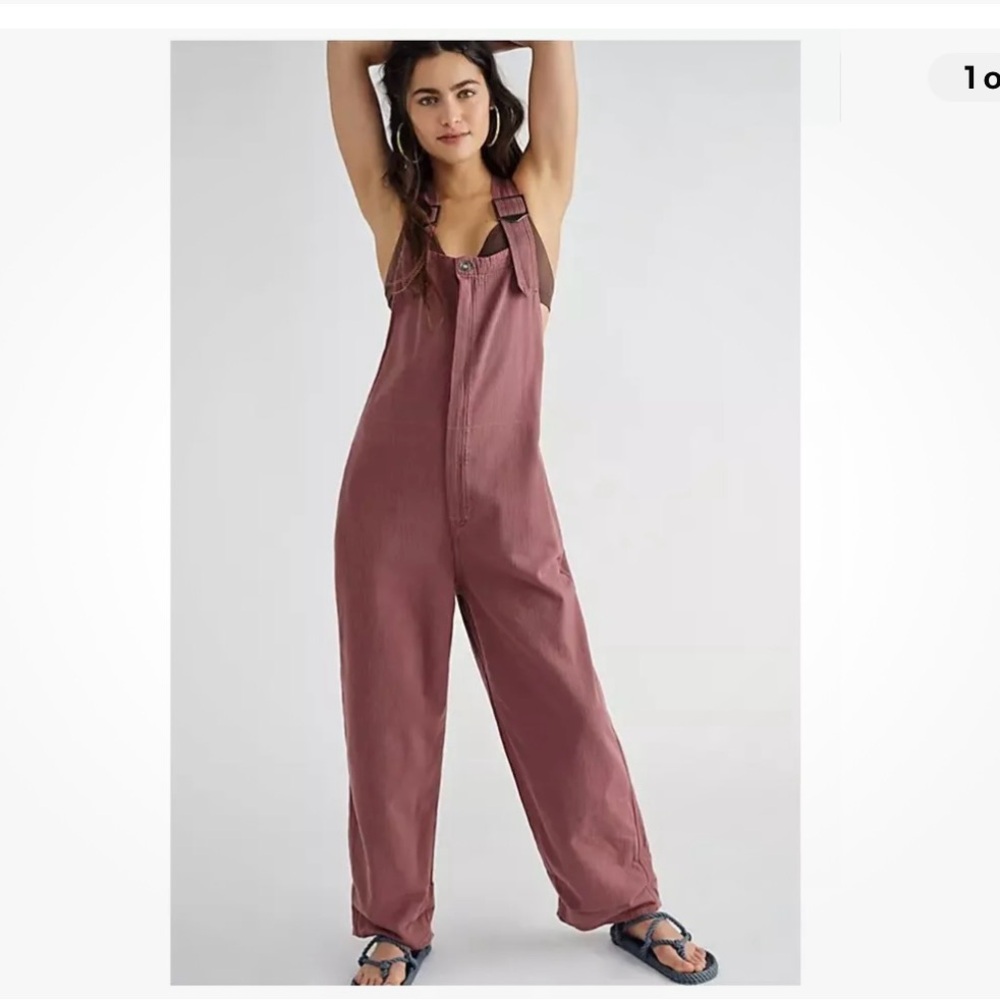 Free People Hunter denim overalls- burgundy - medium